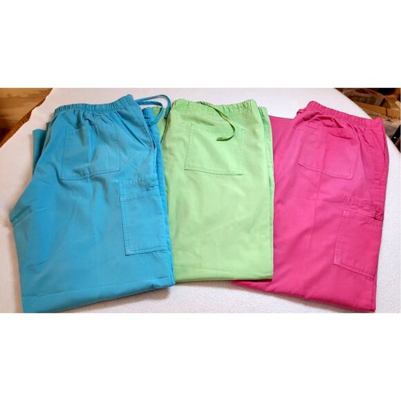 SB Scrubs 3 Pc Lot Pants Sz M Pink Blue Mint Green Pastels Drawstring Waist - Picture 1 of 5